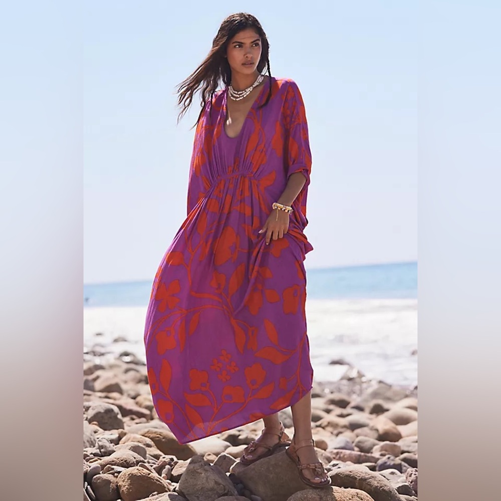 Free People Purple Maxi Dress with Orange Floral Print